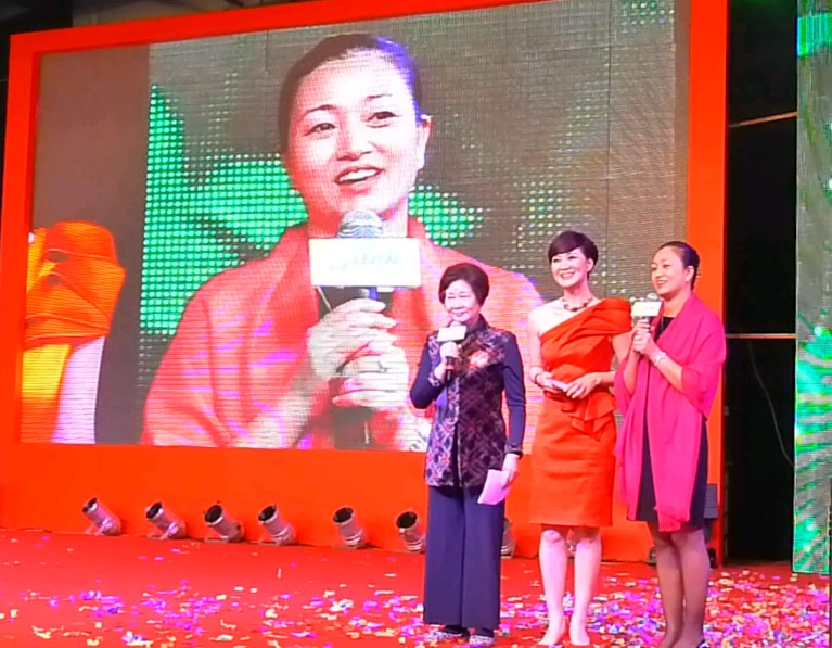 斯兰集团丁总的夫人在会上谈支持绿色生命植树的感想